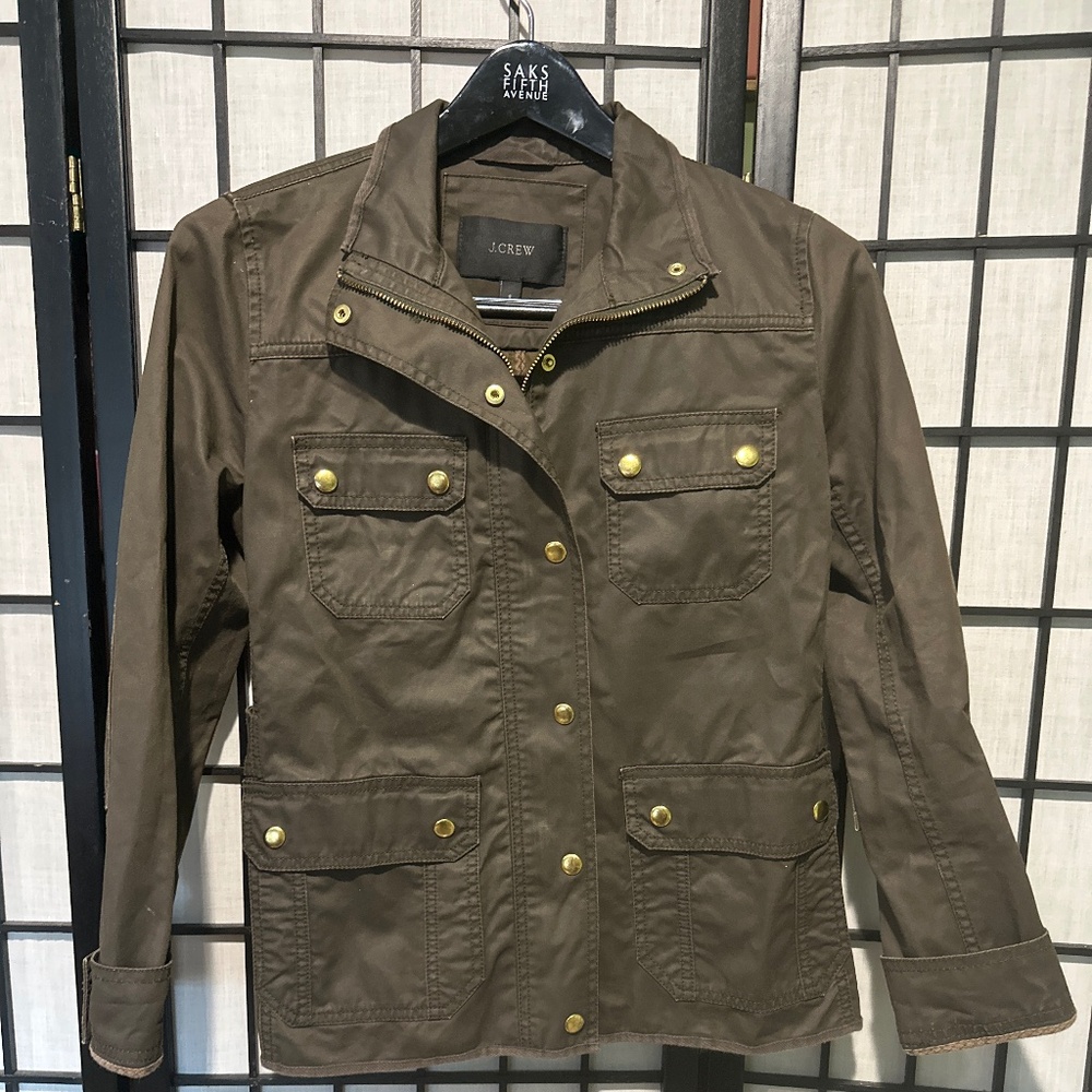 J. Crew Downtown Field Jacket Army Green Heavy Cotton Utility  Small EUC